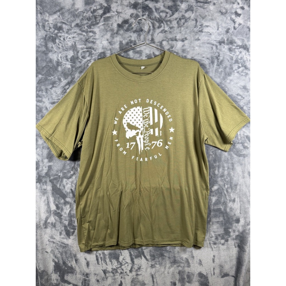 Shirt Mens XL Green 1776 We The People Skull USA Flag Patriotic Graphic Tee